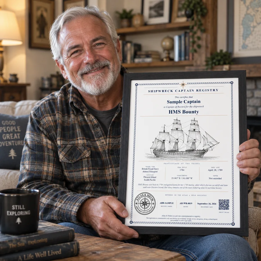 Customer displaying a framed commemorative certificate, photo 12