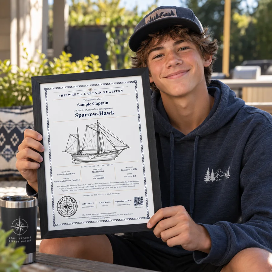 Customer displaying a framed commemorative certificate, photo 7