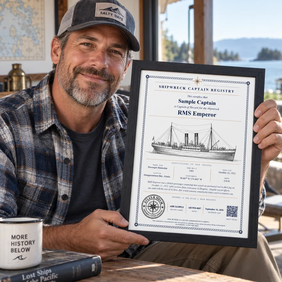Customer displaying a framed commemorative certificate, photo 10