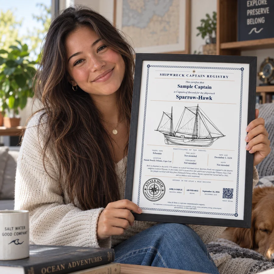 Customer displaying a framed commemorative certificate, photo 9