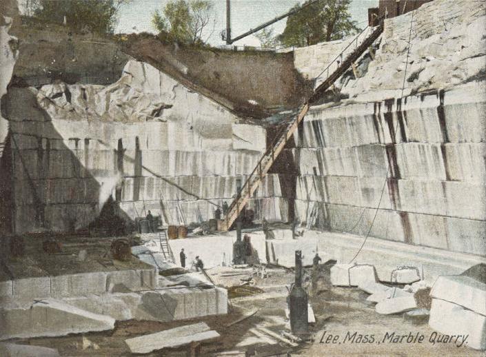 Historic postcard view of a marble quarry in Lee, Massachusetts