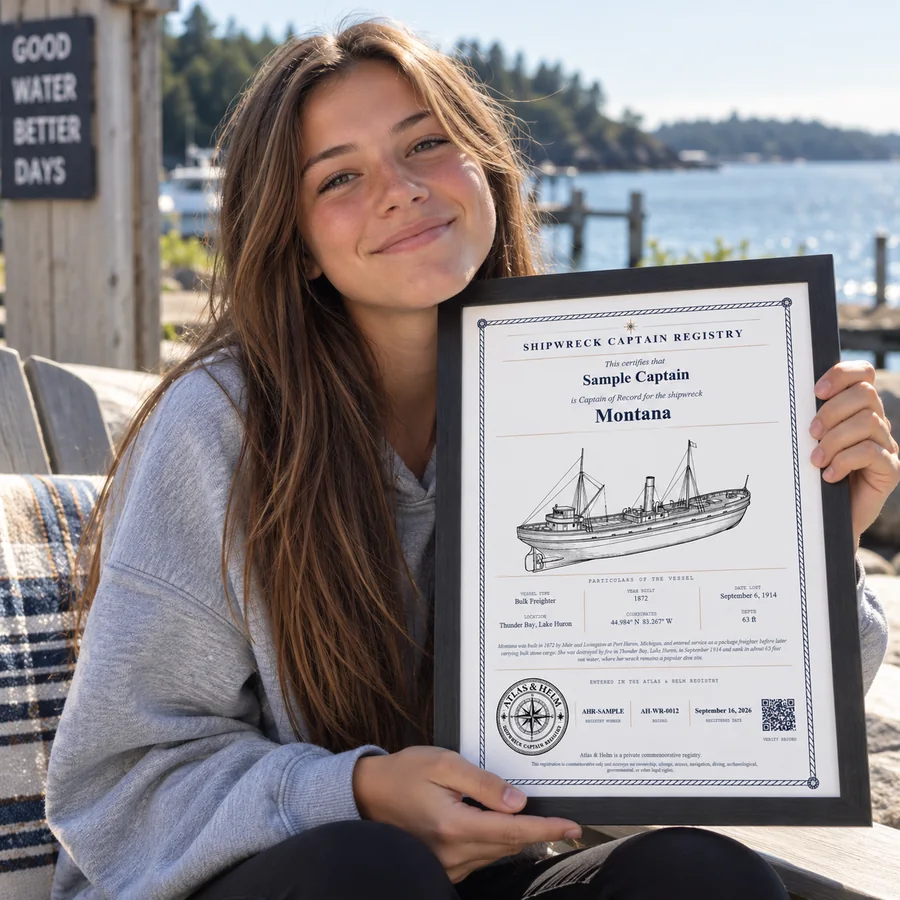 Customer displaying a framed commemorative certificate, photo 8