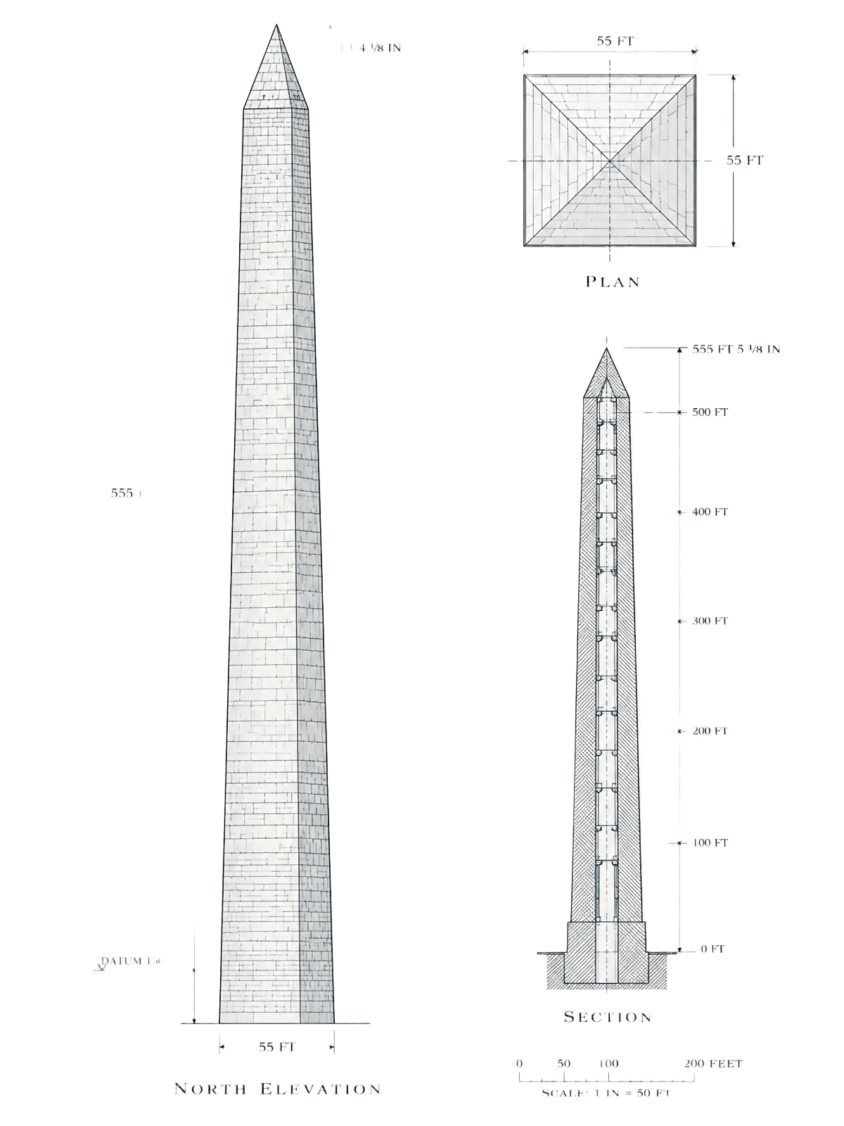 Interpretive architectural elevation marking the 150-foot material transition